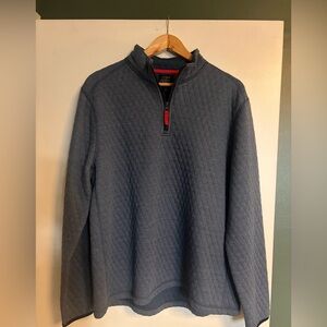 J. Crew Men's Quilted Half-Zip Sweater in Slate Blue with Red Trim